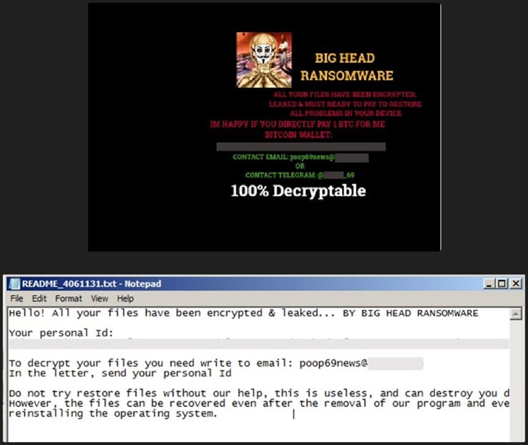 Lời nhắn đòi tiền chuộc của ransomware Big Head.