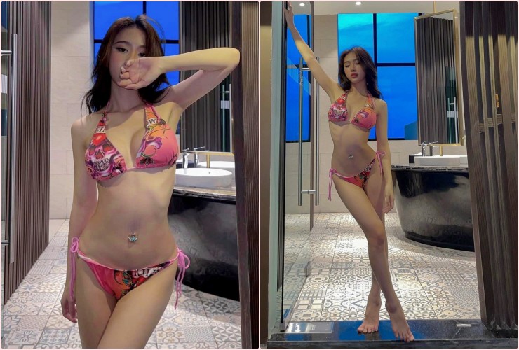 Sở hữu 3 vòng bốc lửa, Bảo Hân không ngại diện bikini khoe vòng 1 đầy đặn cùng vòng 2 không chút mỡ thừa.
