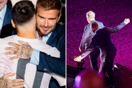 Khoảnh khắc Beckham suýt "vồ ếch" khi đứng chung với Messi gây bão mạng