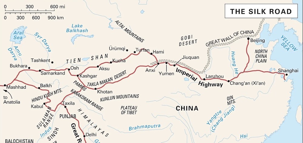 Con đường tơ lụa mở ra hoạt động giao thương từ Trung Hoa tới Trung Á, Ấn Độ.
