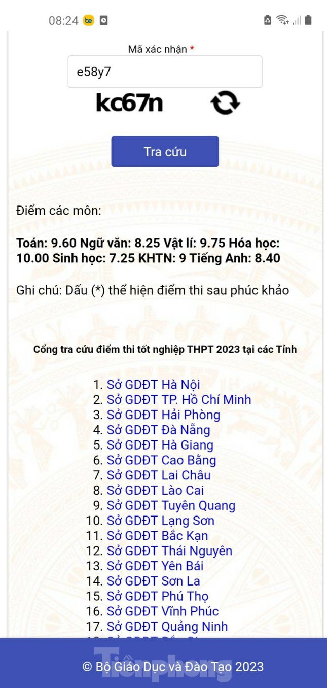 Điểm thi tốt nghiệp THPT 2023 của thí sinh Trần Nguyệt Hằng, Trường TH- THCS- THPT Lê Thánh Tông