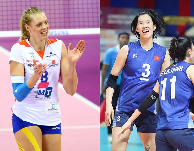 Bauer (trái) sắp đối đầu Thanh Thúy (số 3) tại FIVB Challenger Cup 2023