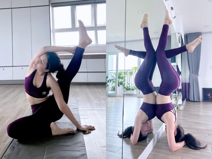 Yoga là bộ môn giúp Thiên An lấy lại vóc dáng sau sinh.&nbsp;
