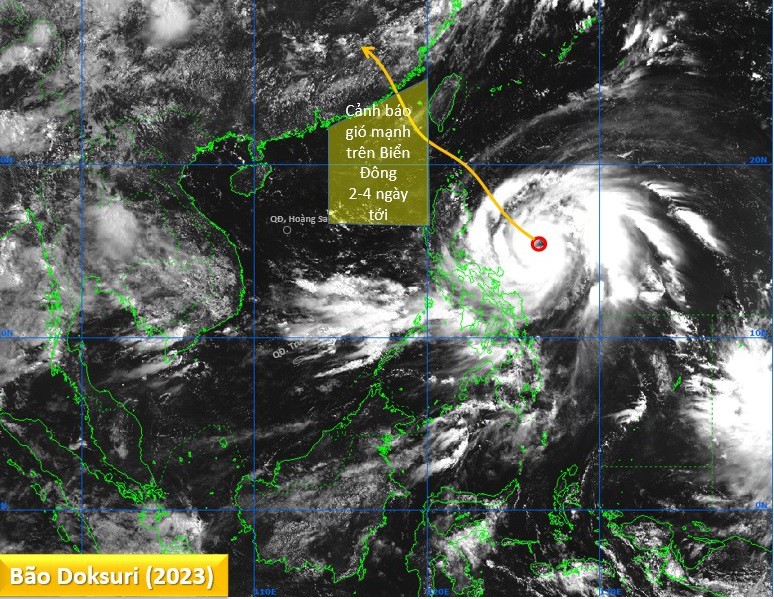 Vị trí và hướng di chuyển của bão Doksuri. (Ảnh: Trung tâm Dự báo KTTVQG)