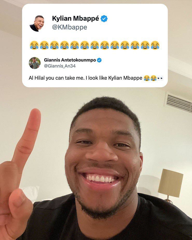 Ngôi sao bóng rổ Giannis Antetokounmpo nói vui rằng Al Hilal hãy mua anh, vì anh trông giống Mbappe