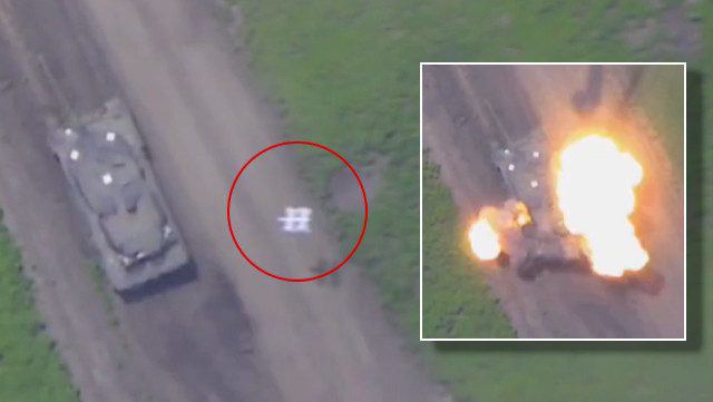 Video: Cận cảnh xe tăng Leopard 2A6 phát nổ sau khi trúng đòn chí mạng của UAV Lancet-3 - 1