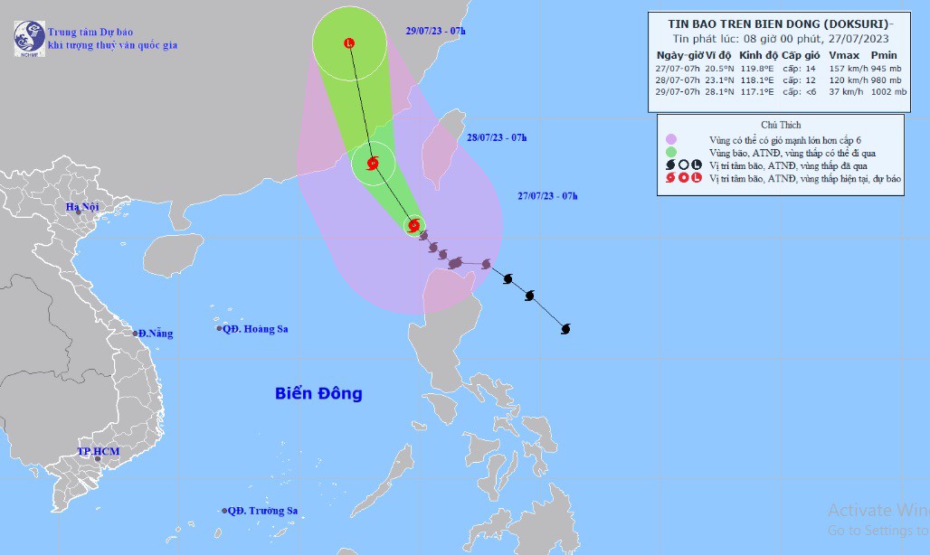Bão Doksuri giật cấp 17 chính thức vào Biển Đông, trở thành cơn bão số 2 - 1