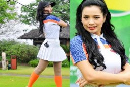 Hình ảnh thể thao xinh đẹp, duyên dáng của Thúy Hằng trên sân golf