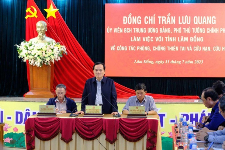 Phó thủ tướng Trần Lưu Quang phát biểu tại buổi làm việc với tỉnh Lâm Đồng. Ảnh: VT