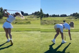 ”Nữ thần” Golf Spiranac gặp sự cố ”đỏ mặt” vì trang phục quá ngắn