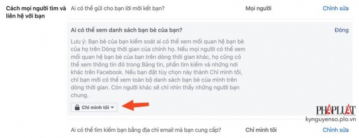 Chuyển danh sách bạn bè về chế độ Only me (chỉ mình tôi). Ảnh: MINH HOÀNG