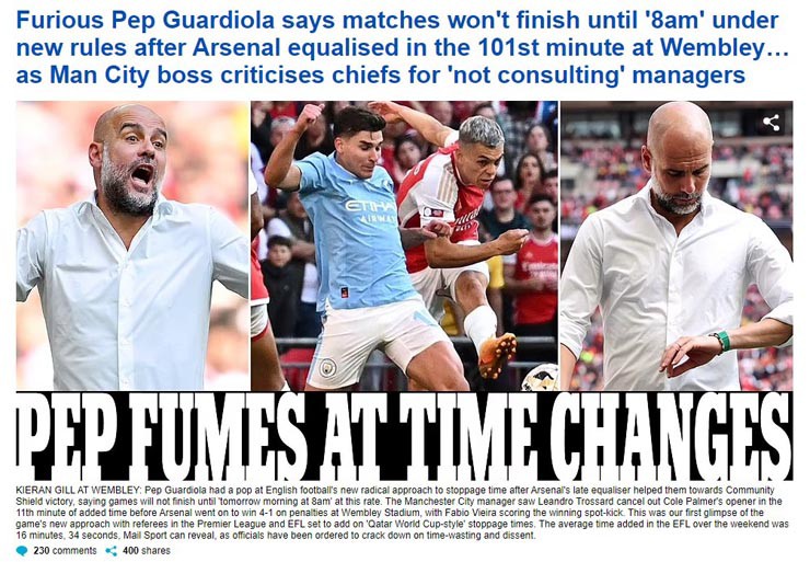 Tờ Daily Mail dẫn lại ý kiến của HLV Guardiola