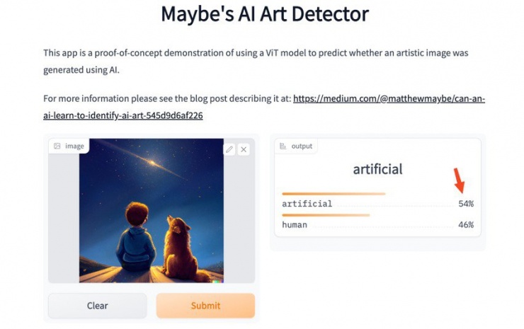 AI Art Detector phân tích tỉ lệ do AI và do con người tạo ra. Ảnh: TIỂU MINH