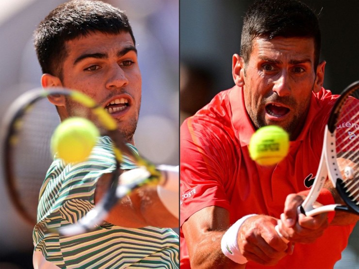 Khán giả chờ đợi trận chung kết "trong mơ" giữa Alcaraz (trái) gặp Djokovic (phải) ở Cincinnati Masters 2023