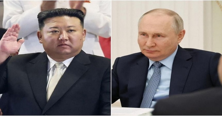 Tổng thống Nga Vladimir Putin và Chủ tịch Triều Tiên Kim Jong-un trao đổi thư tín. Ảnh: Straits Times