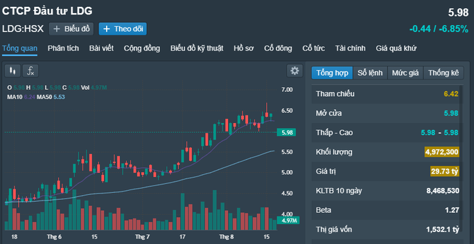 Cổ phiếu LDG bị bán tháo vào sáng 17-8