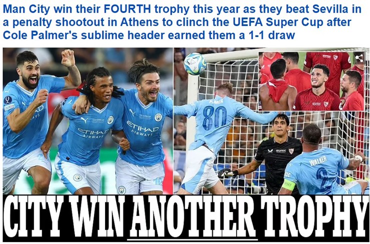 Tờ Daily Mail gửi lời chúc mừng tới thầy trò Pep Guardiola