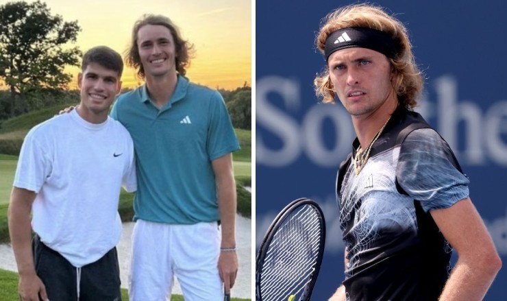 Zverev (bên phải) thi đấu tốt hơn nhờ lời khuyên hữu ích từ Alcaraz (trái)