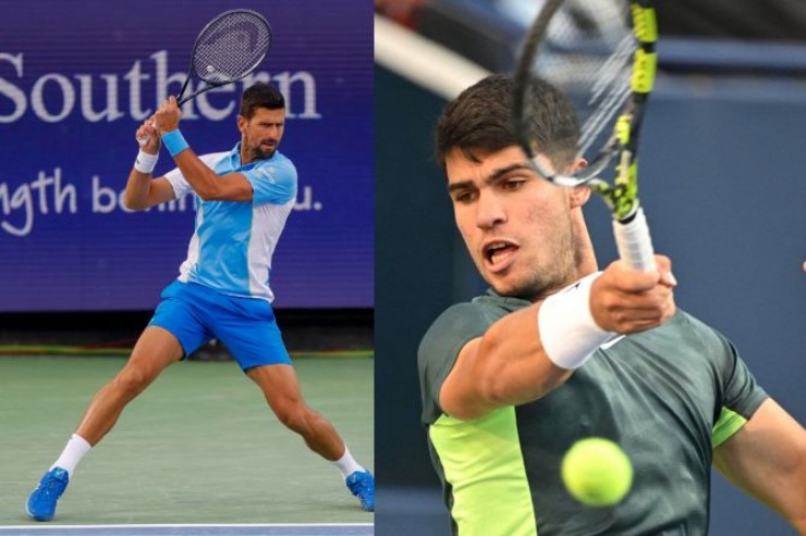 Djokovic (trái) bị đánh giá thấp hơn Alcaraz (phải) tại US Open 2023