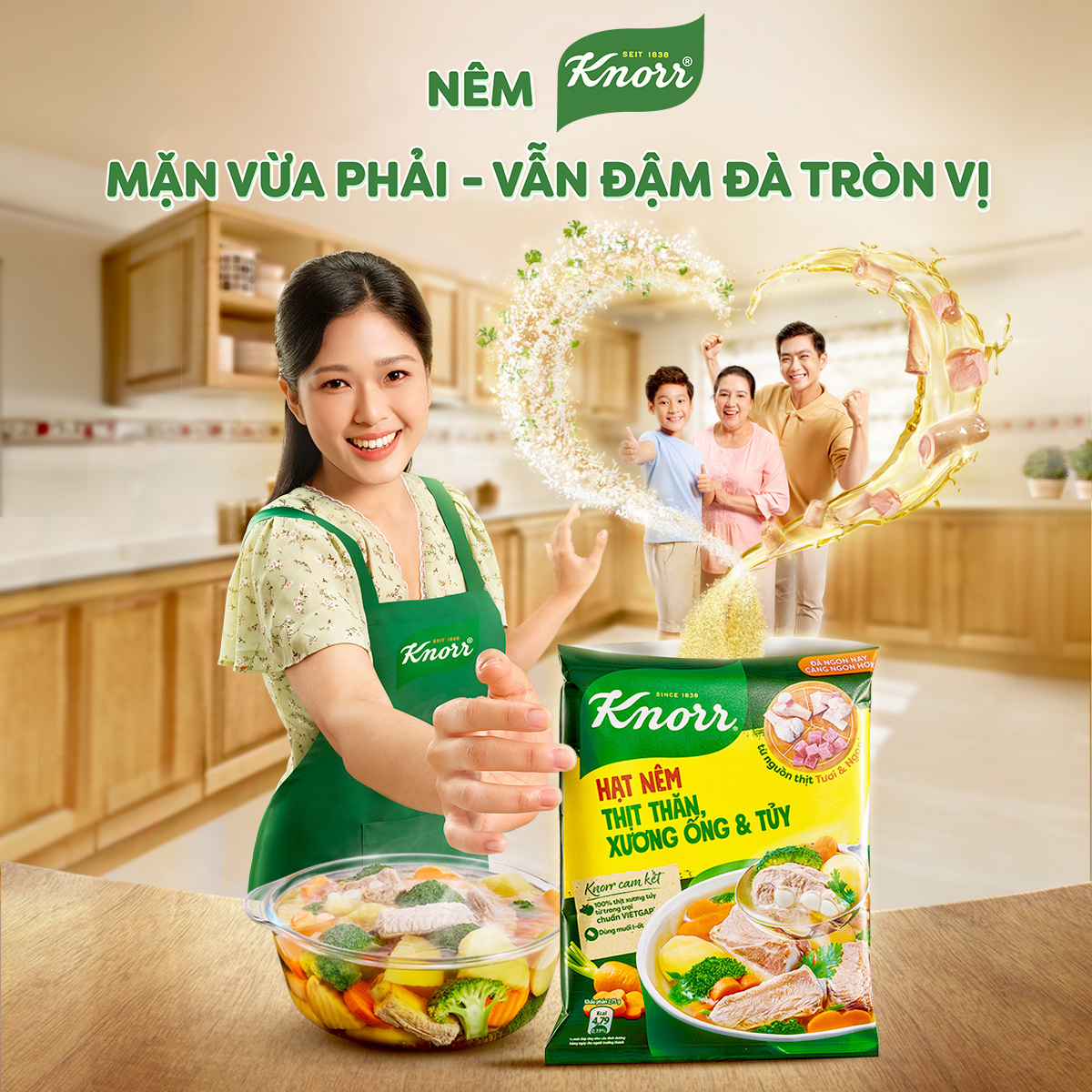 Hạt nêm Knorr cho món ăn mặn vừa phải vẫn tròn vị hoàn chỉnh.