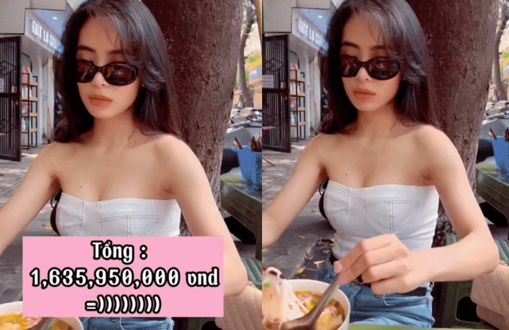 Ca nương Kiều Anh đăng clip đi ăn bún riêu cùng ông xã.&nbsp;Đáng chú ý, dù đi ăn quán vỉa hè nhưng người đẹp 9X lại &#34;lên đồ&#34;&nbsp;với những phụ kiện đắt đỏ như túi&nbsp;Chanel&nbsp;(225 triệu đồng), thắt lưng Dior (16 triệu đồng), guốc Bottega (30 triệu đồng), đặc biệt là chiếc nhẫn kim cương (1,3 tỷ đồng).
