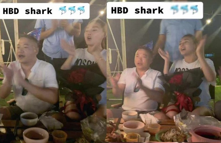 Shark Bình và Phương Oanh có khoảnh khắc vui vẻ khi đón sinh nhật cùng bạn bè tại một quán lề đường.
