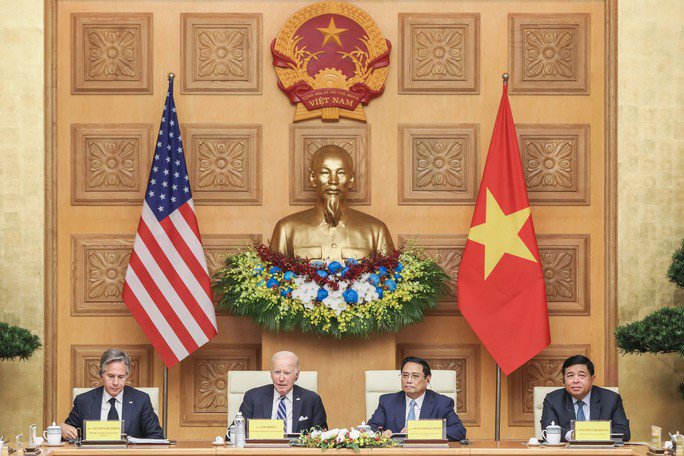 Thủ tướng Phạm Minh Chính và Tổng thống Mỹ Joe Biden cùng dự Hội nghị cấp cao Việt Nam - Mỹ về Đầu tư và Đổi mới sáng tạo do Bộ trưởng Bộ Kế hoạch và Đầu tư Nguyễn Chí Dũng và Ngoại trưởng Mỹ Antony Blinken đồng chủ trì Hội nghị. Ảnh: Hoàng Triều