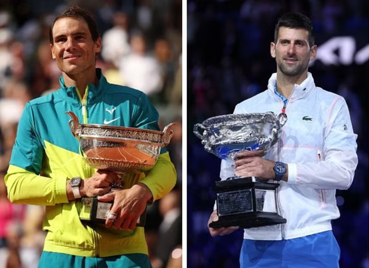 Nadal (áo vàng) và Djokovic (áo trắng) đều có tin vui trong ngày 10/9