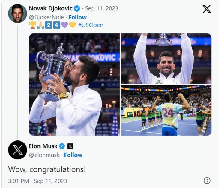 Tỷ phú Elon Musk chúc mừng Djokovic