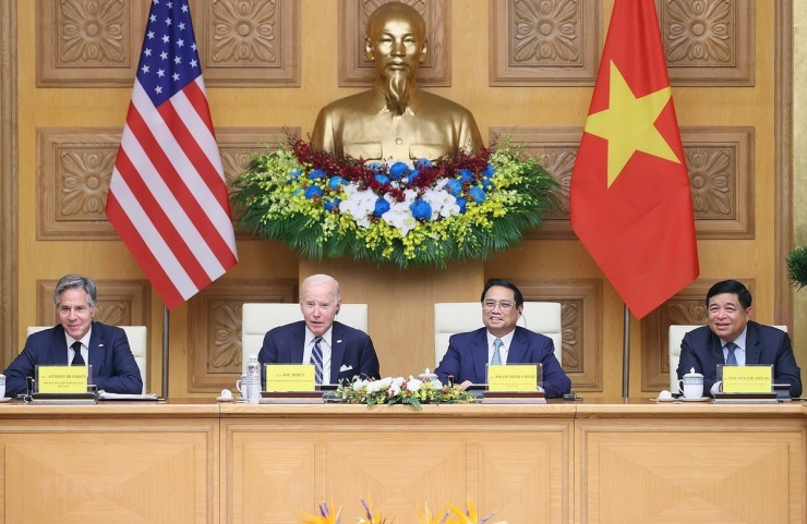 Một trong những trọng tâm của chuyến thăm Việt Nam của Tổng thống Joe Biden là thúc đẩy sự phát triển của kinh tế Việt Nam tập trung vào công nghệ và đổi mới sáng tạo. Ảnh: TTXVN