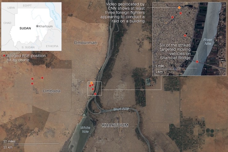 Vị&nbsp;trí các cuộc tập kích bằng UAV FPV ở Sudan.