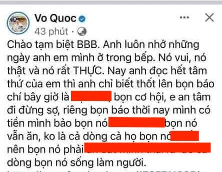 Bài đăng xúc phạm báo chí trên Facebook Vo Quoc (được cho là của đầu bếp Võ Quốc). Ảnh chụp màn hình