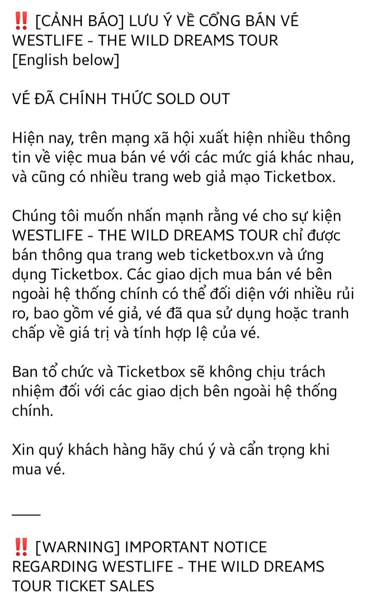 Vé chợ đen xem Westlife tại TP.HCM cao &#34;cắt cổ&#34;, tái diễn tình trạng lừa đảo giống concert BlackPink - 9