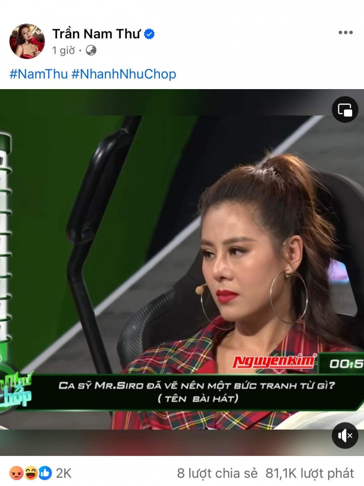 Trên Fanpage Nam Thư vẫn đăng lại những đoạn clip trong các chương trình, bộ phim mà cô từng tham gia