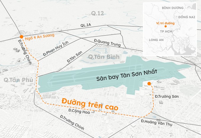 Hướng tuyến đường trên cao dự kiến triển khai. Đồ hoạ: Khánh Hoàng