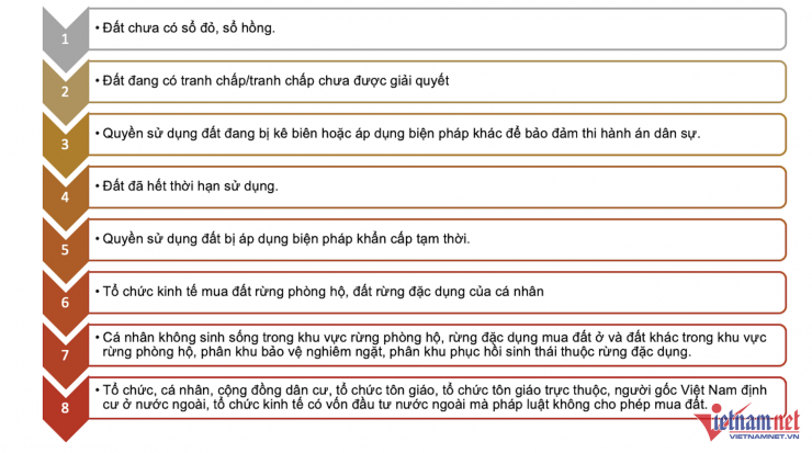 8 trường hợp không được sang tên Sổ đỏ theo Luật Đất Đai 2024. Đồ hoạ: Hồng Khanh 