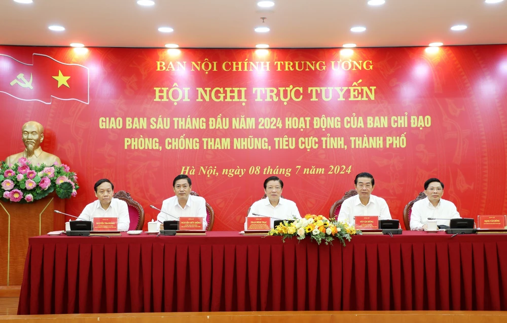 Ban Nội chính Trung ương tổ chức Hội nghị trực tuyến giao ban 6 tháng đầu năm 2024 hoạt động của Ban Chỉ đạo phòng, chống tham nhũng, tiêu cực tỉnh, thành phố. Ảnh: X.Đ