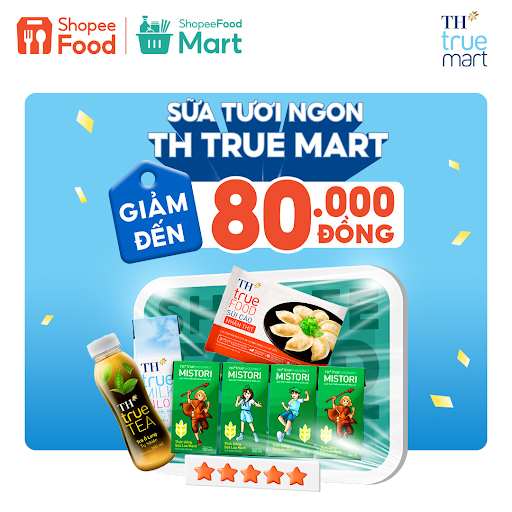 Danh mục sản phẩm của TH true mart rất đa dạng, từ sữa tươi, sữa chua cho đến trà, nước ép và sủi cảo.