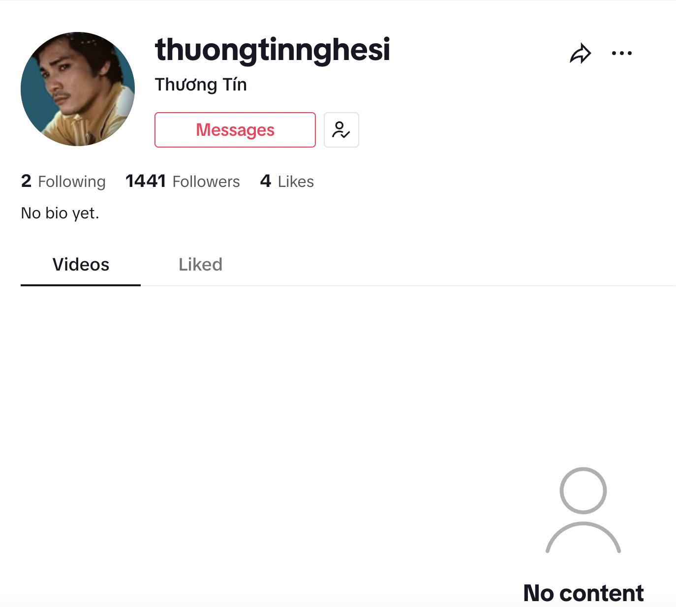 Kênh TikTok của Thương Tín vẫn duy trì sau hơn 2 tháng không đăng tải nội dung mới.