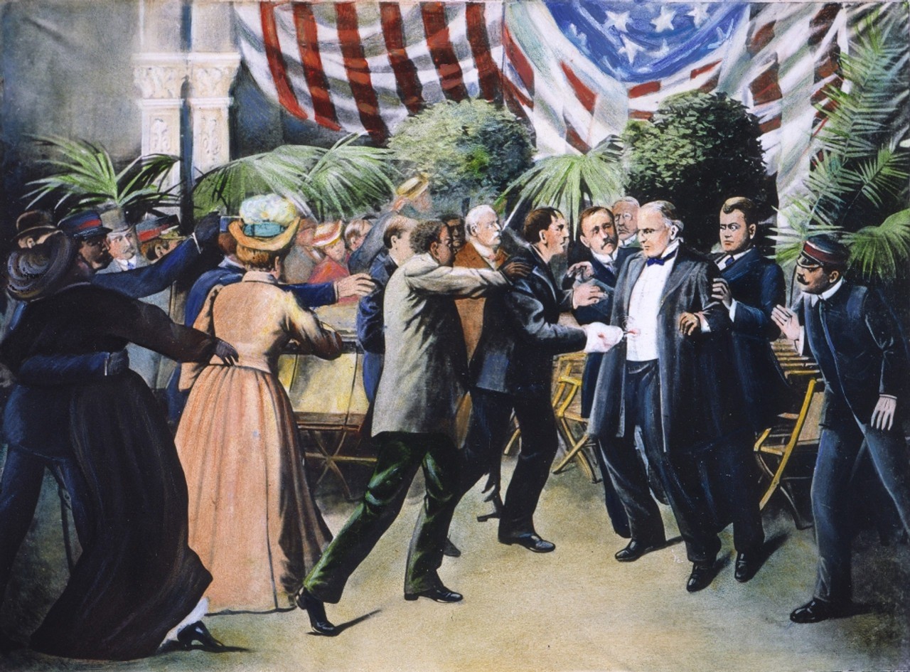 Tranh vẽ vụ ám sát Tổng thống Mỹ William McKinley năm 1901. Ảnh: Posterazzi