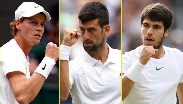 Alcaraz (phải) vượt Sinner (trái) và Djokovic (giữa) để lên số 1 UTR