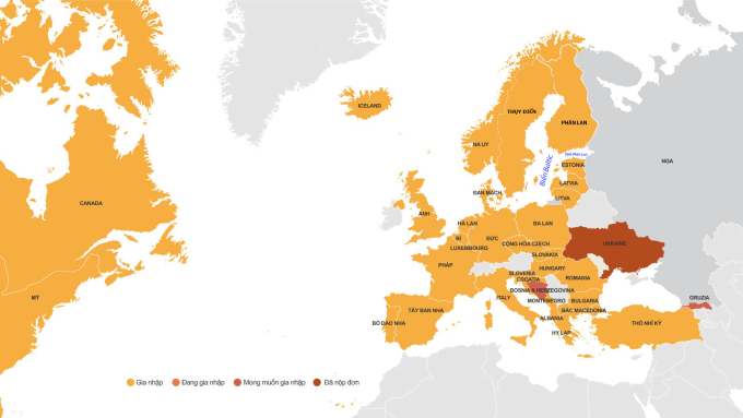 Vị trí Biển Baltic, Nga và các nước NATO. Đồ họa: Tiến Thành