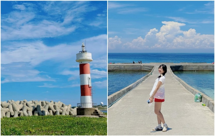 Du khách hòa mình vào không khí trong lành và màu xanh của biển, mây trời Lý Sơn.