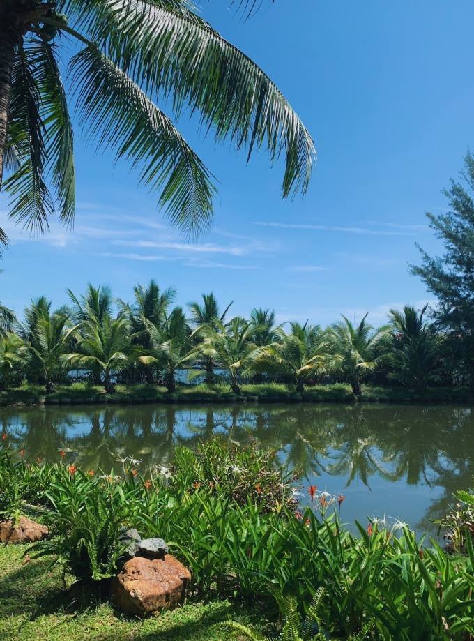 Khung cảnh bình yên tại một điểm lưu trú trong làng rau Trà Quế.