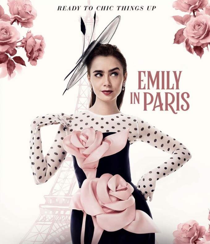 Lily Collins mặc đầm Đỗ Mạnh Cường trên poster phim 'Emily in Paris' mùa bốn.