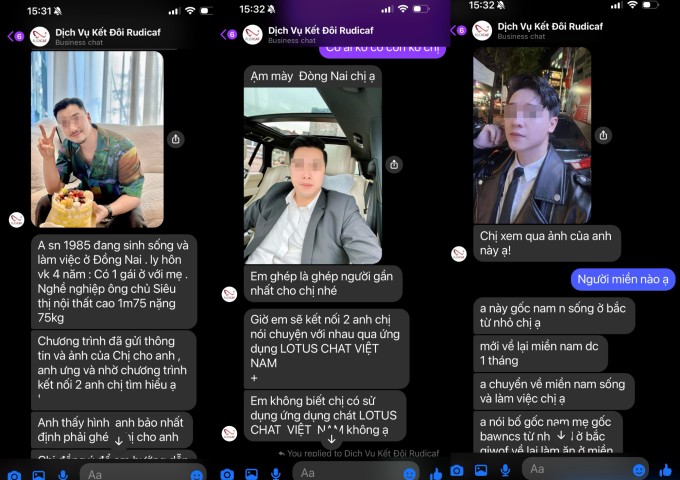 Hồng Hạnh ở Đồng Nai được giới thiệu những người đàn ông sáng sủa, các tiêu chí phù hợp, trước khi bị lừa 20 triệu đồng, hồi tháng 5/2024. Ảnh: Nạn nhân cung cấp