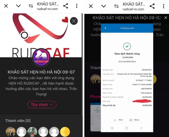 Anh Trung bị nhóm đối tượng giả mạo Rudicaf tiếp cận, giới thiệu cho anh bạn gái và cuối cùng lừa tiền. Ảnh: Nhân vật cung cấp