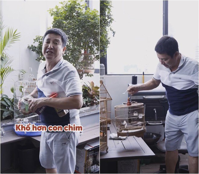 Anh dí dỏm: "Chào mừng bạn đến với Chí Trung gia trang nhá. Chim, gà, cá, chó, cả nhà tôi đây. Ở đây ai nuôi chim biết rồi, khổ như con chó. Ai nuôi chó biết rồi, khổ hơn con chim".