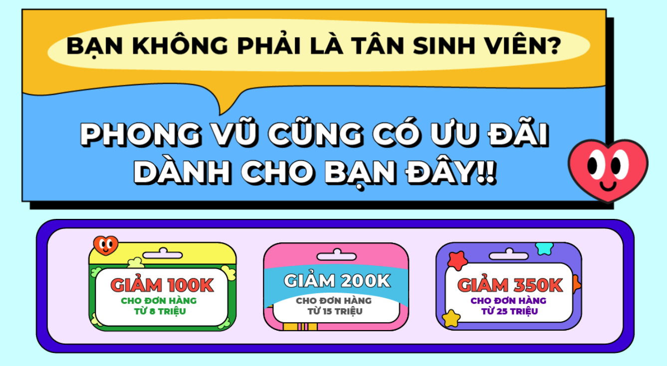 Ưu Back To School 2024 tại Phong Vũ còn áp dụng với cả các bạn không phải là tân sinh viên và với cả các sản phẩm máy tính PC, màn hình, máy in