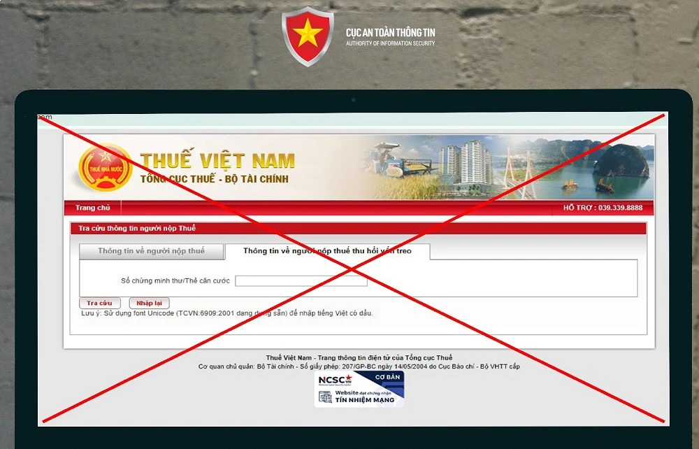 Tổng cục Thuế khẳng định website nói trên không nằm trong hệ thống quản lý website của Tổng cục Thuế. Ảnh: Cục ATTT
